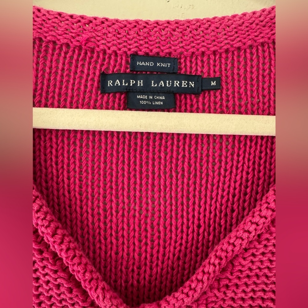 Ralph Lauren Women’s Hand Knit Linen V Neck Sweater Dress in Pink - Picture 3 of 4